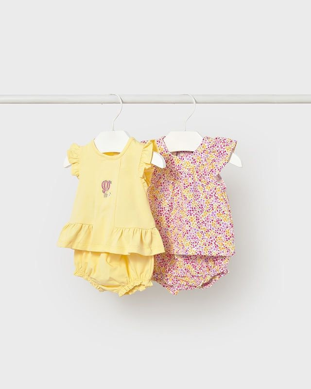 Completo estivo neonata Mayoral Newborn giallo ricamo mongofliera e multicolor Mayoral 0-1 Mesi 55cm