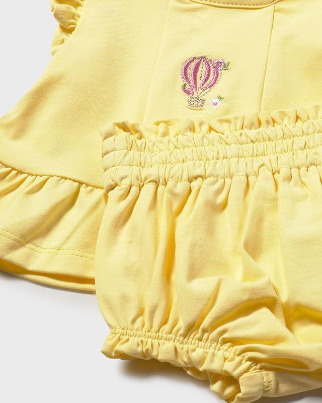 Completo estivo neonata Mayoral Newborn giallo ricamo mongofliera e multicolor Mayoral 0-1 Mesi 55cm