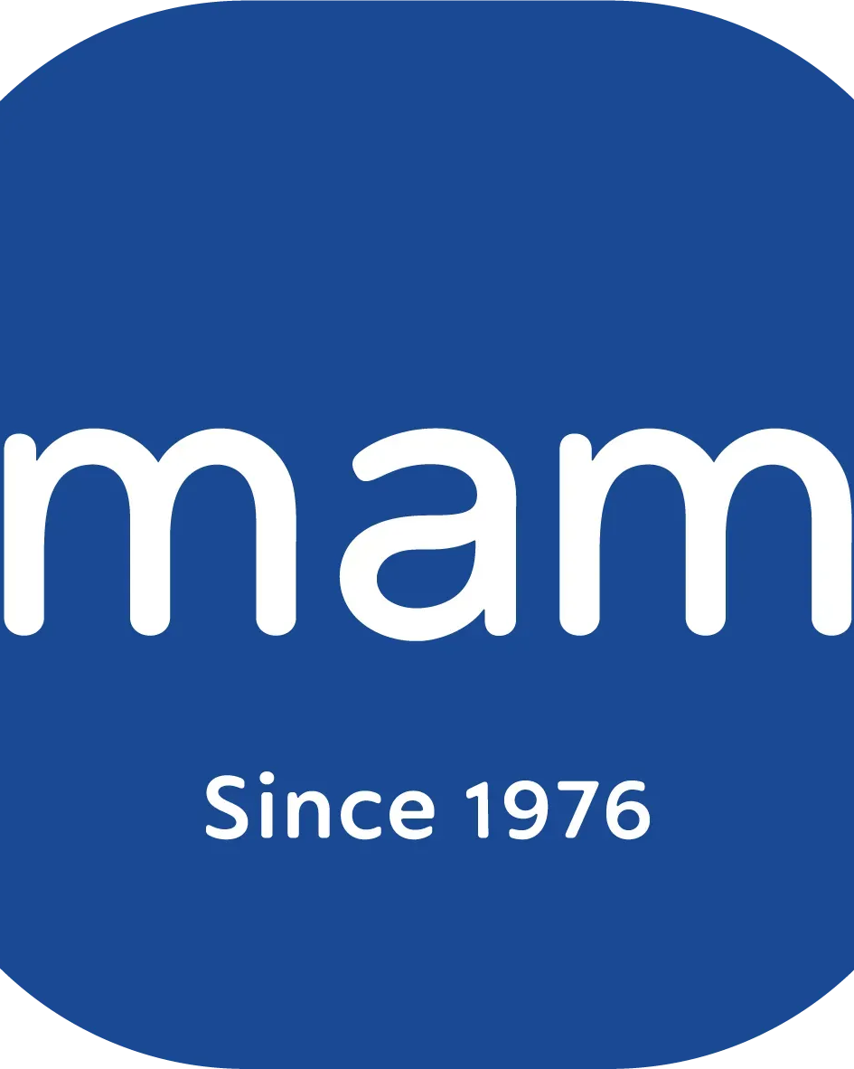 Logo MAM blu con scritta Since 1976
