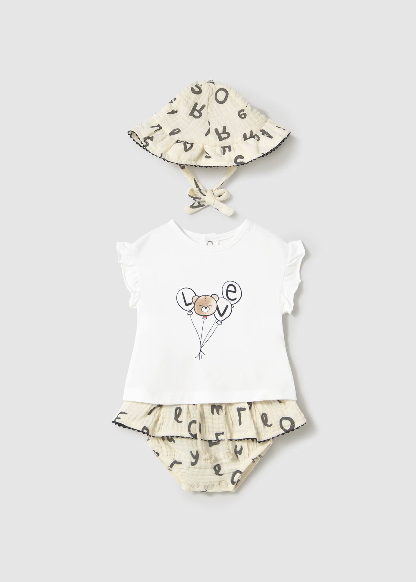 Completo 3 pezzi con cappello neonata Mayoral Newborn Lettere cecio Mayoral Cecio