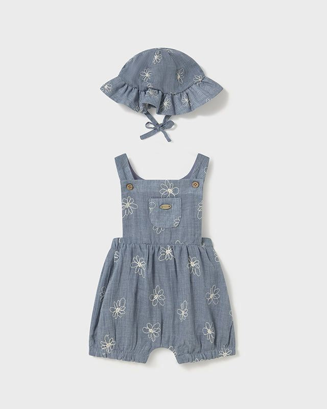 Salopette con cappello neonata Mayoral Newborn jeans ricamato Mayoral Blu
