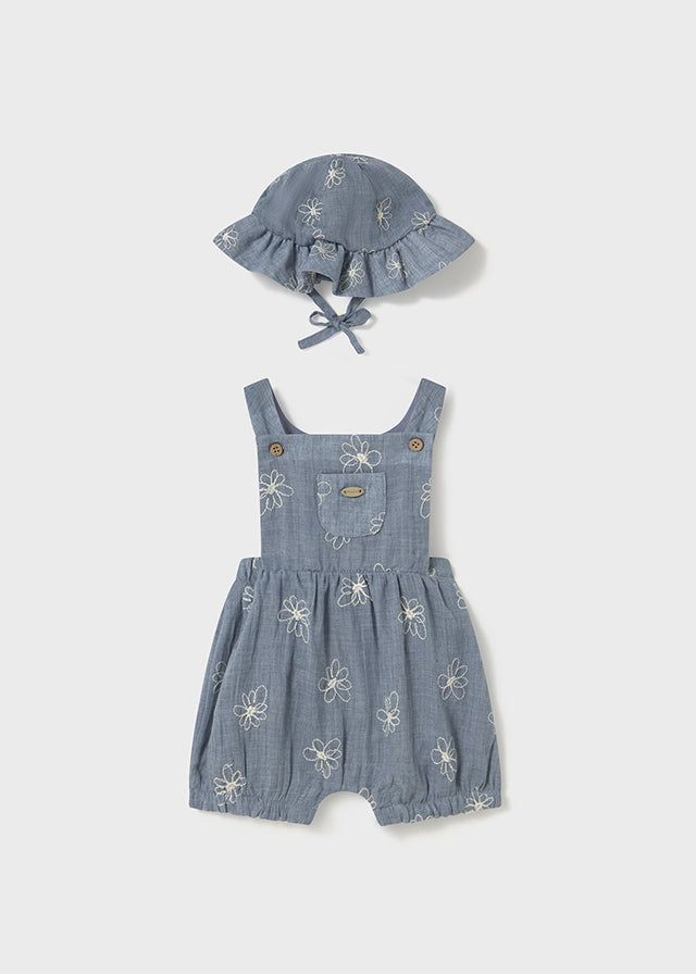 Salopette con cappello neonata Mayoral Newborn jeans ricamato Mayoral Blu