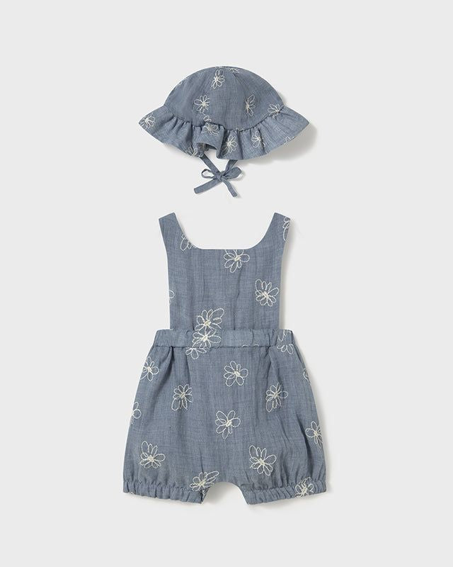 Salopette con cappello neonata Mayoral Newborn jeans ricamato Mayoral Blu