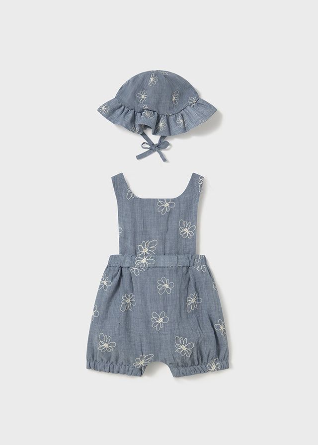 Salopette con cappello neonata Mayoral Newborn jeans ricamato Mayoral Blu