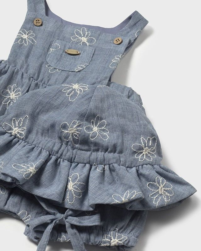 Salopette con cappello neonata Mayoral Newborn jeans ricamato Mayoral Blu