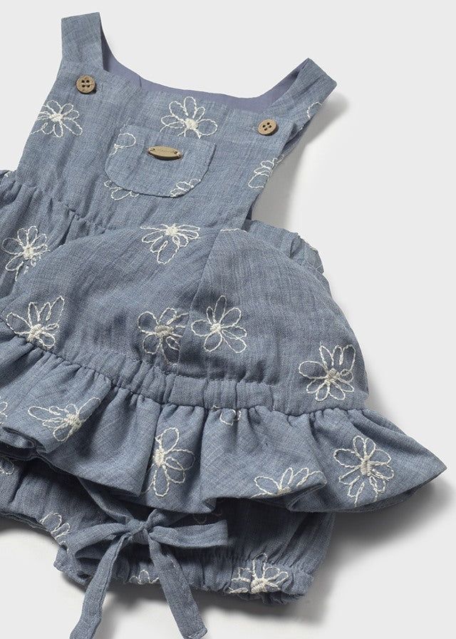 Salopette con cappello neonata Mayoral Newborn jeans ricamato Mayoral Blu
