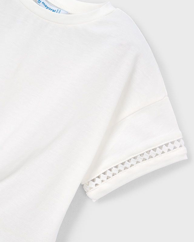 T-shirt corta bambina Mayoral con nodo e dettagli crochet Mayoral 2 Anni 92cm