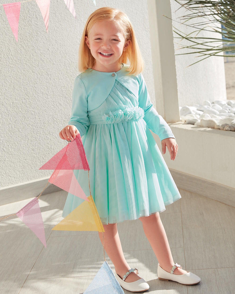 Abito cerimonia bambina iDO in tulle color acqua iDO Acqua