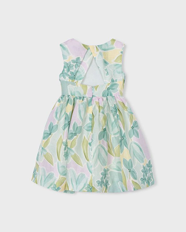 Retro dell'abito cerimonia bambina Mayoral con fiocco e stampa floreale