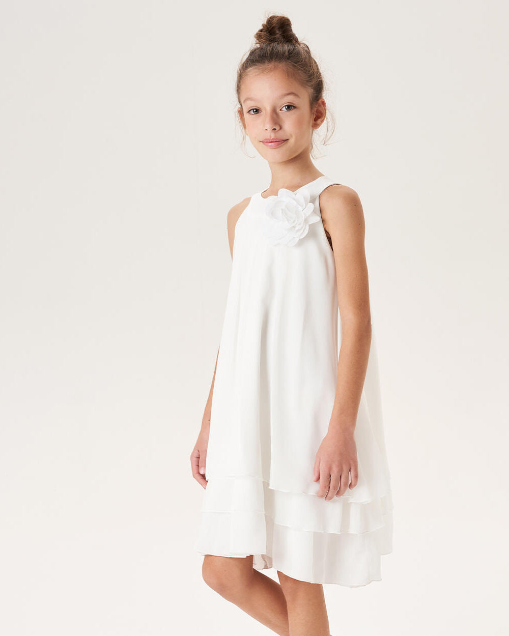 Abito cerimonia chiffon ragazza iDO dettaglio fiore tulle panna iDO Panna