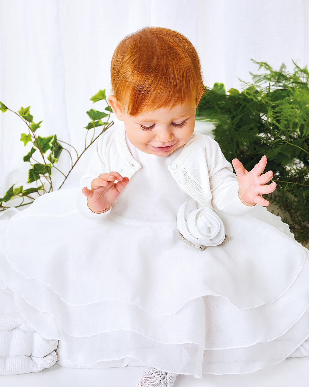 Abito cerimonia in lino neonata iDO retro fiocco beige iDO Panna