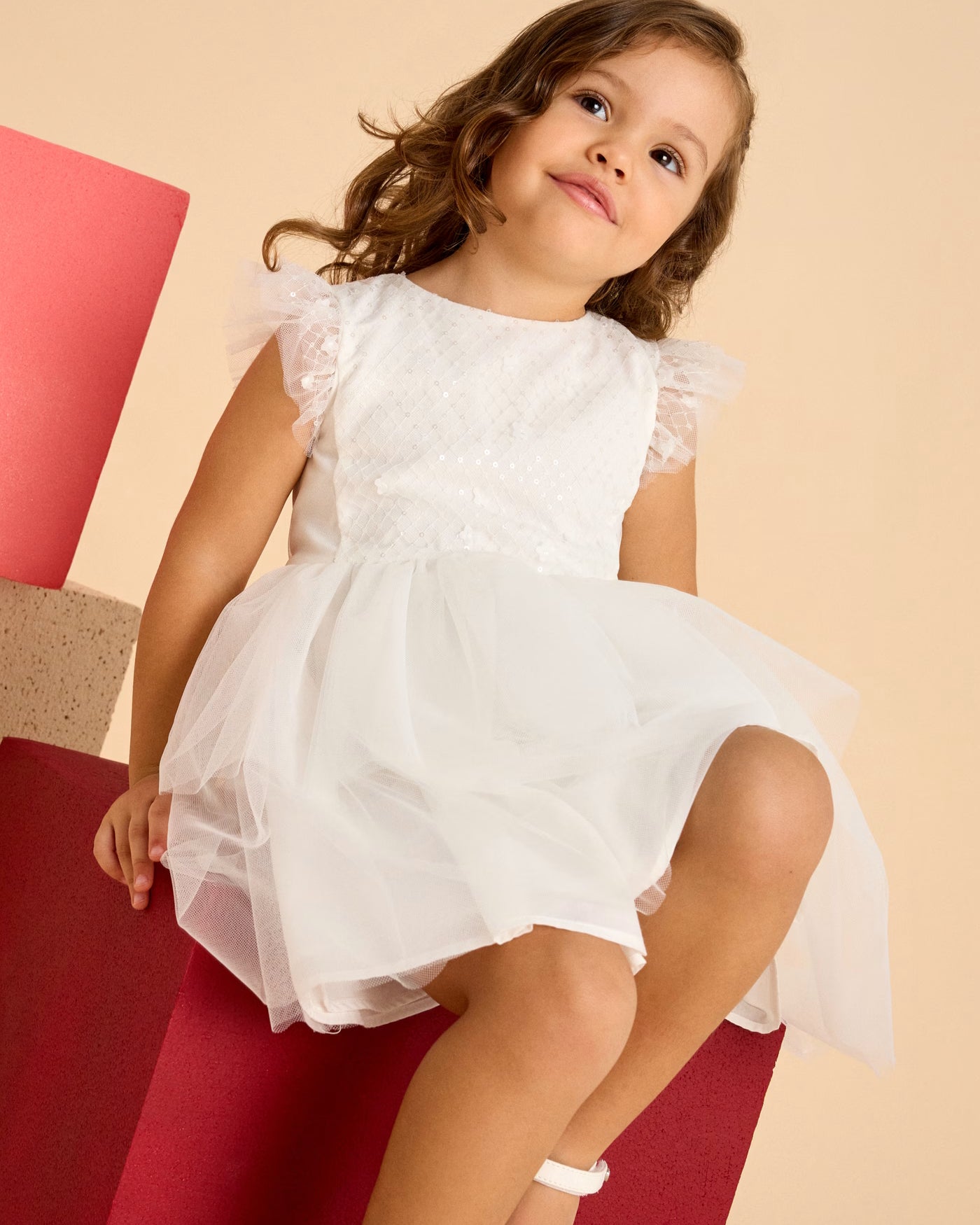 Abito cerimonia tulle lustrini bambina Mayoral panna Mayoral Panna