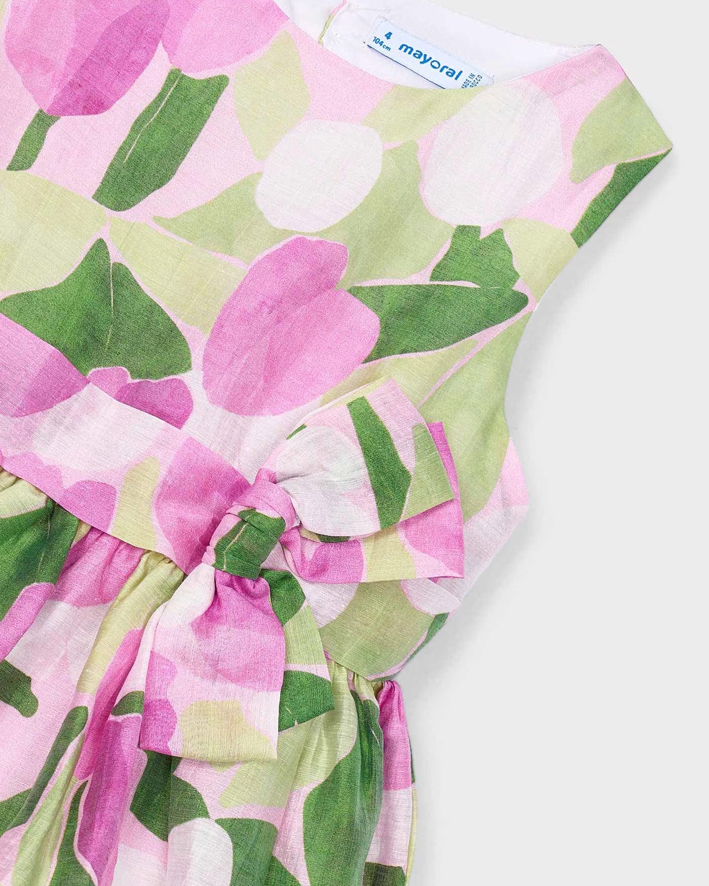 Abito in lino Bambina Mayoral Floreale malva e verde Mayoral Orchidea