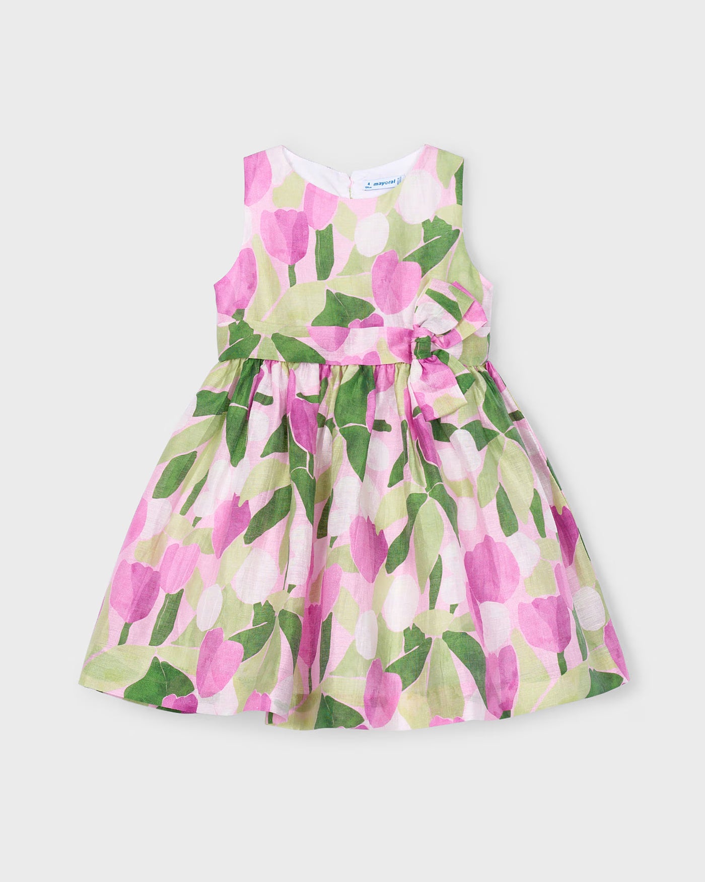 Abito in lino Bambina Mayoral Floreale malva e verde Mayoral Orchidea