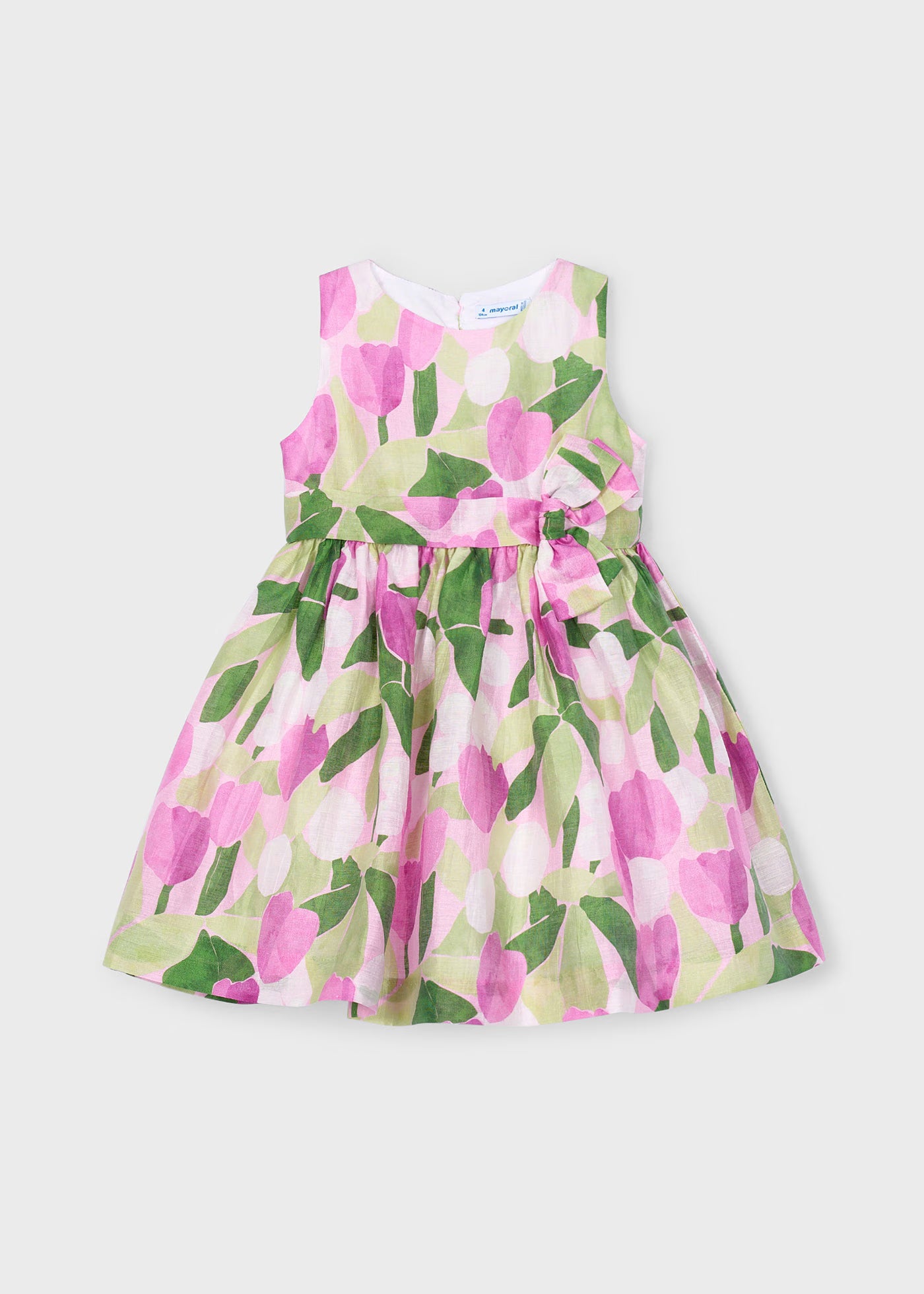 Abito in lino Bambina Mayoral Floreale malva e verde Mayoral Orchidea