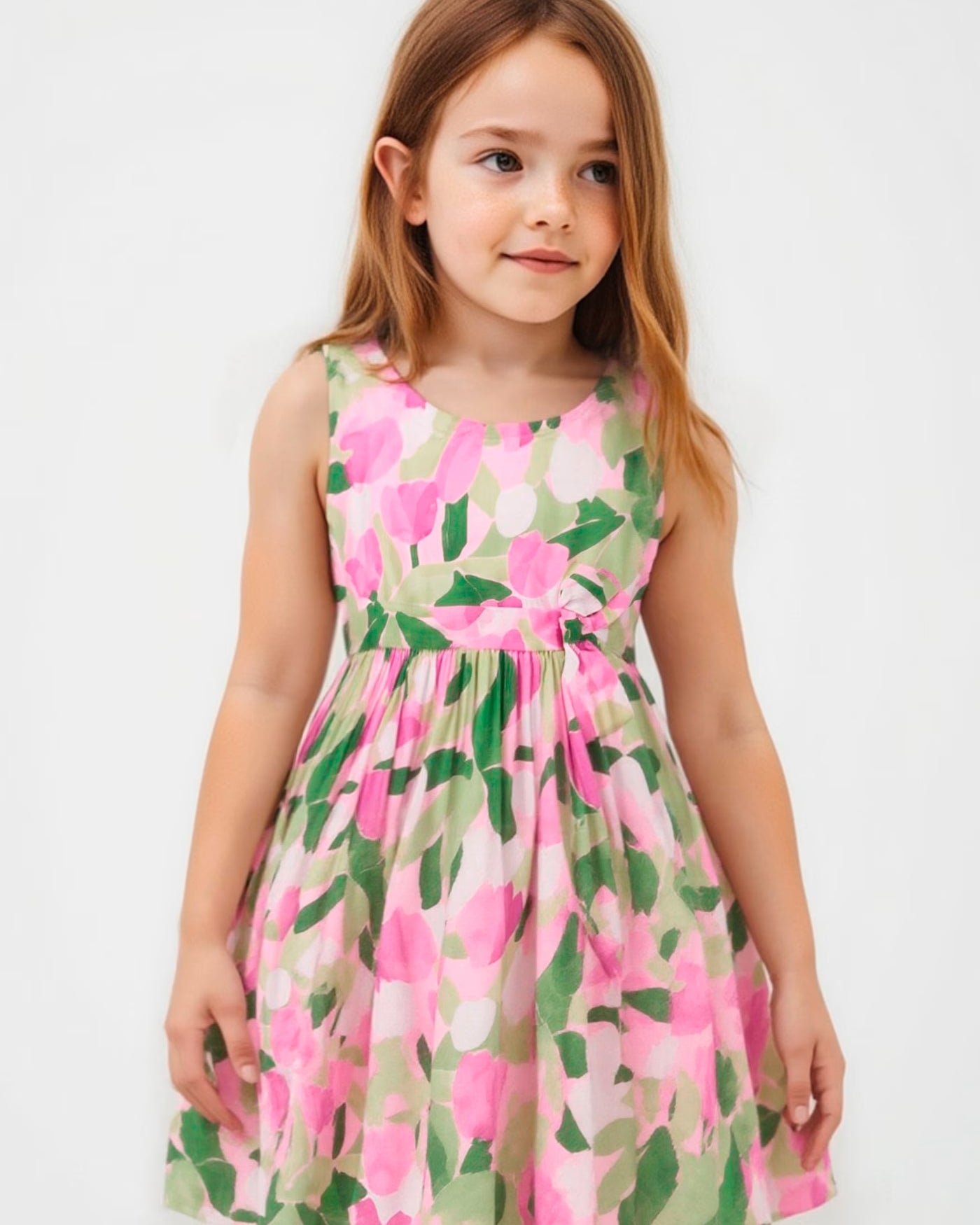 Abito in lino Bambina Mayoral Floreale malva e verde Mayoral Orchidea