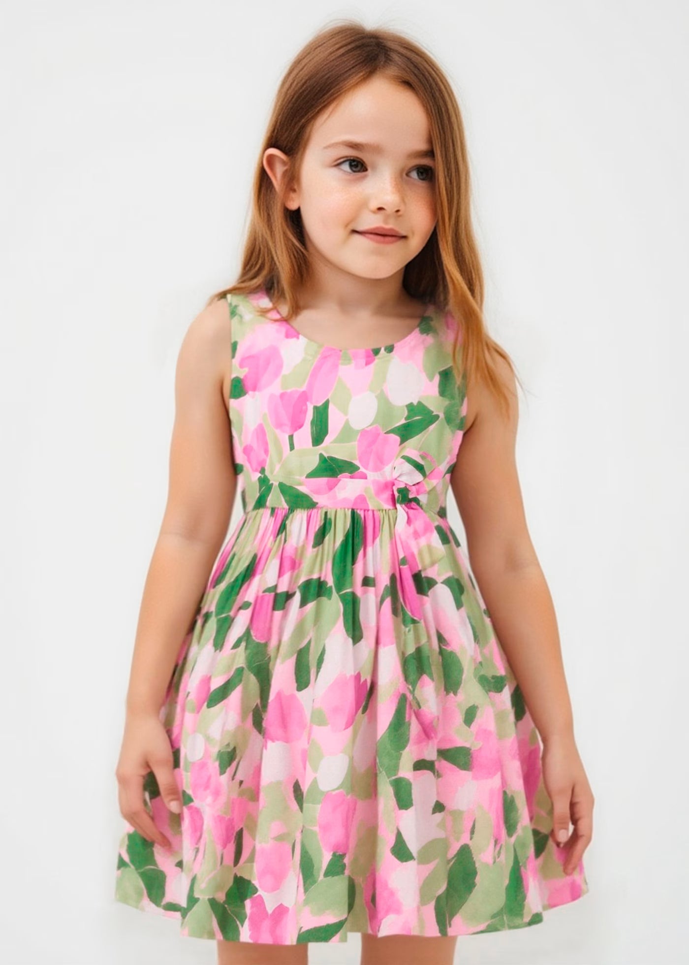Abito in lino Bambina Mayoral Floreale malva e verde Mayoral Orchidea