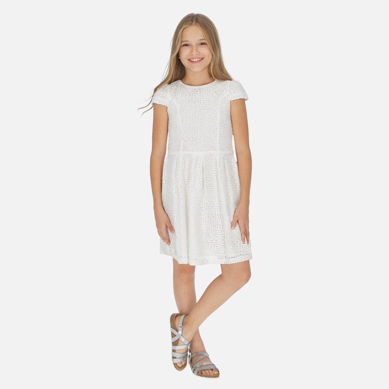 Abito in pizzo ragazza Mayoral bianco design traforato Mayoral 8 Anni 128cm