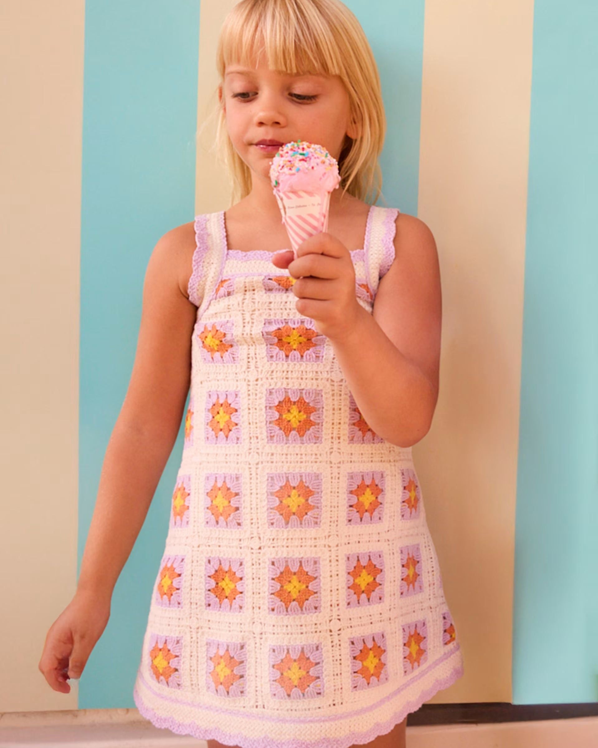 Abito bambina maglia crochet lilla primavera-estate