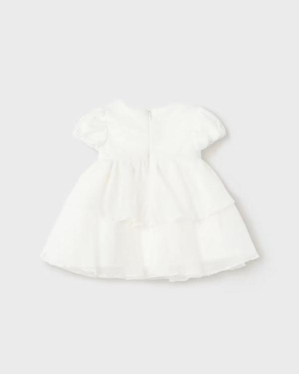 Abito velluto e chiffon neonata Mayoral Newborn color panna - ErreGiModaBimbo