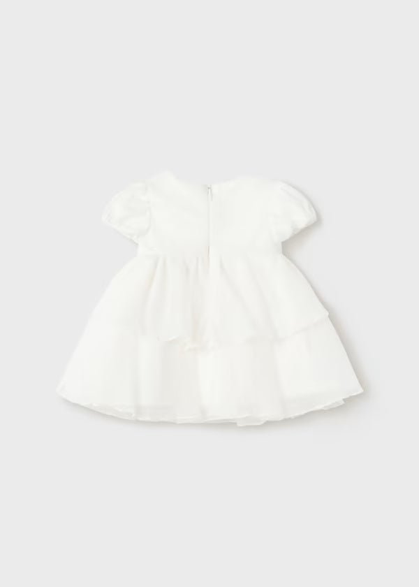 Abito velluto e chiffon neonata Mayoral Newborn color panna - ErreGiModaBimbo