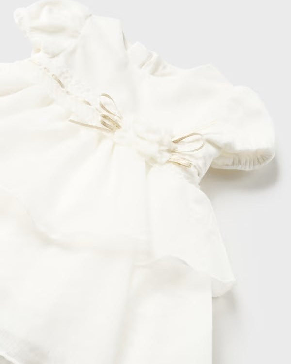Abito velluto e chiffon neonata Mayoral Newborn color panna - ErreGiModaBimbo