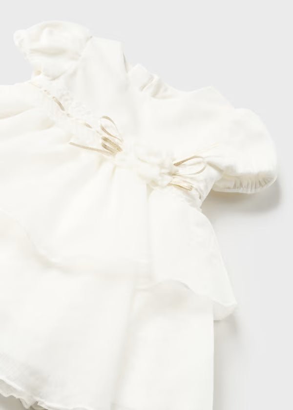 Abito velluto e chiffon neonata Mayoral Newborn color panna - ErreGiModaBimbo