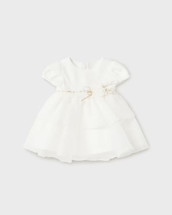 Abito velluto e chiffon neonata Mayoral Newborn color panna - ErreGiModaBimbo