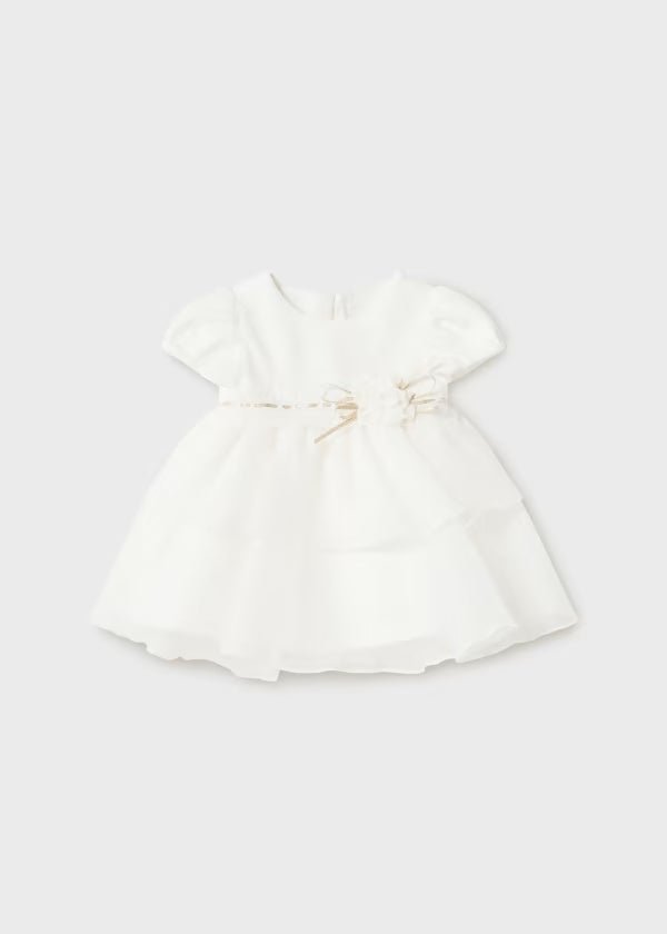 Abito velluto e chiffon neonata Mayoral Newborn color panna - ErreGiModaBimbo