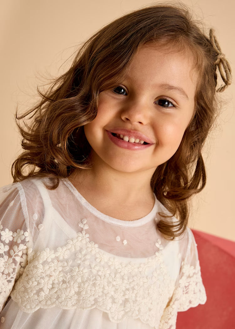 Abito tulle panna bambina Mayoral ricamo floreale Mayoral Panna