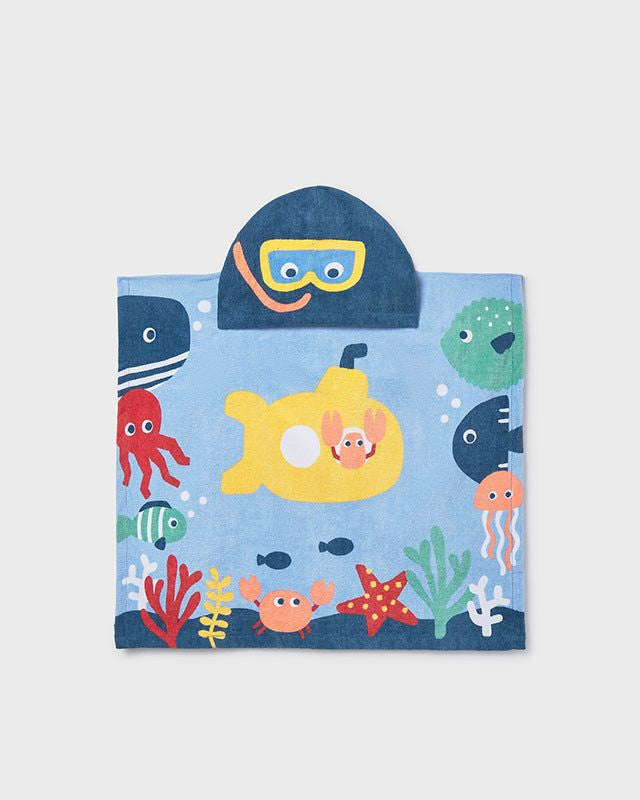 Asciugamano mare con cappuccio neonato Mayoral Newborn Fauna Marina blu Mayoral