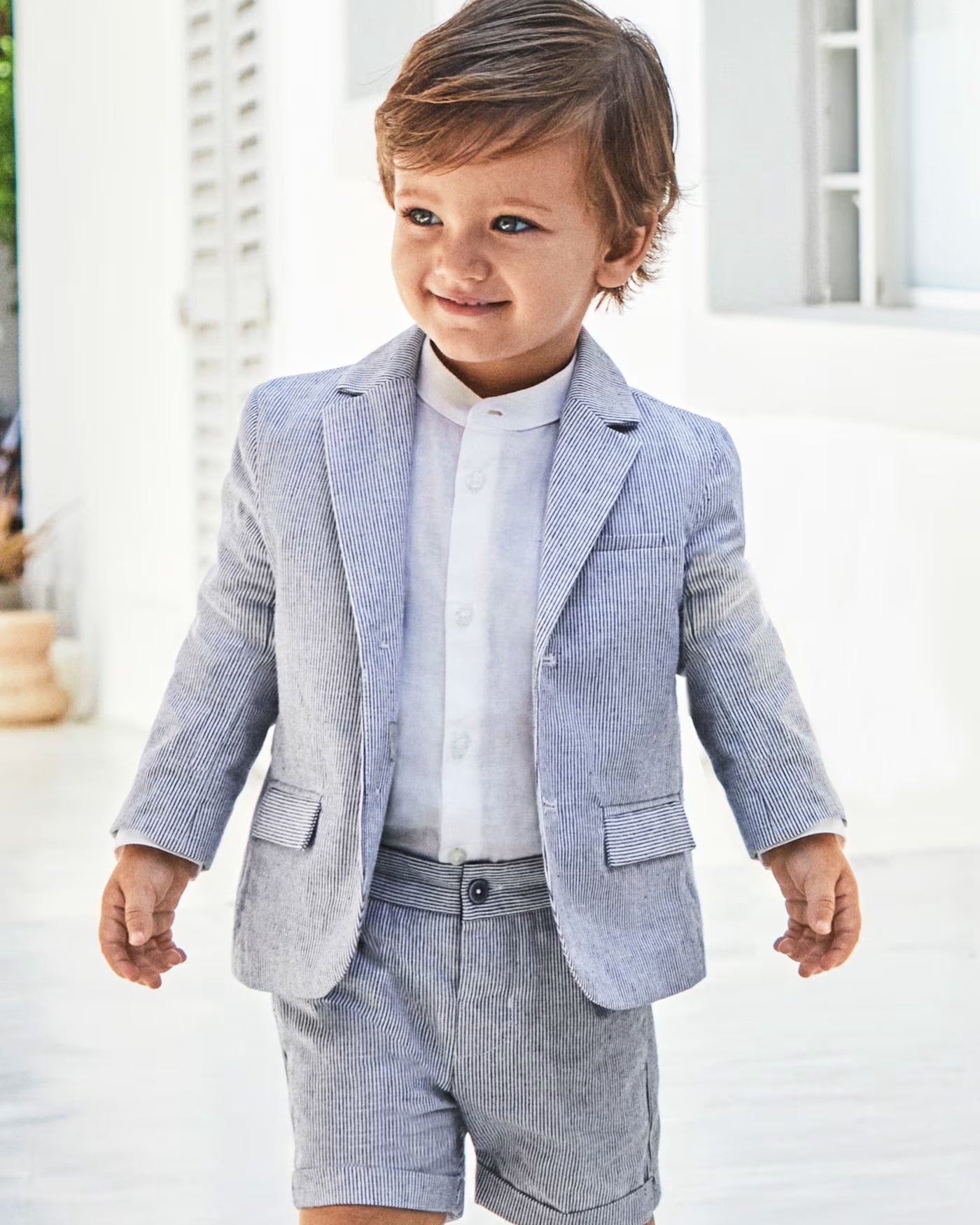 Bermuda in lino regolabile neonato Mayoral righe blu marino Mayoral Blu