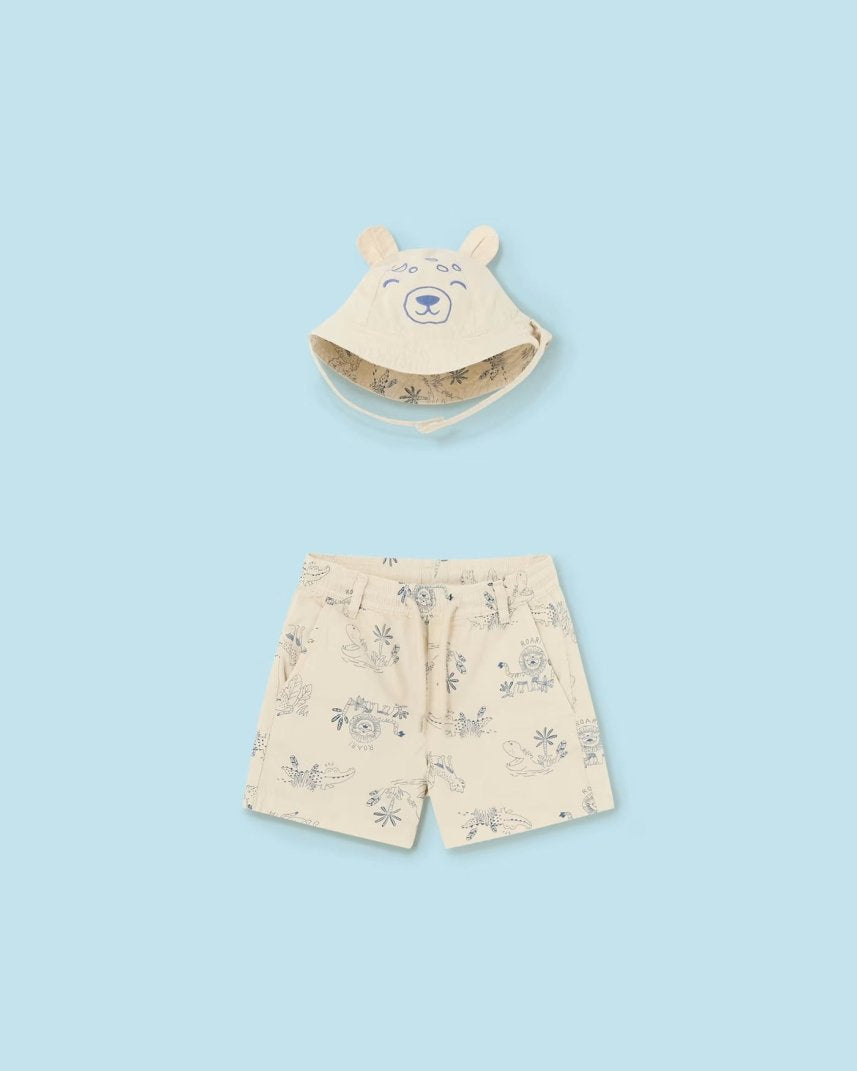 Bermuda e cappellino reversibile freco cotone neonato Beige Jungle Mayoral Beige