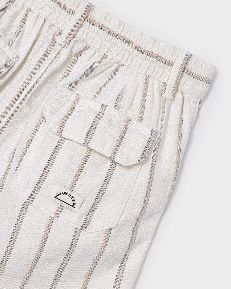 Bermuda in lino bambino Mayoral righe beige Mayoral Milk