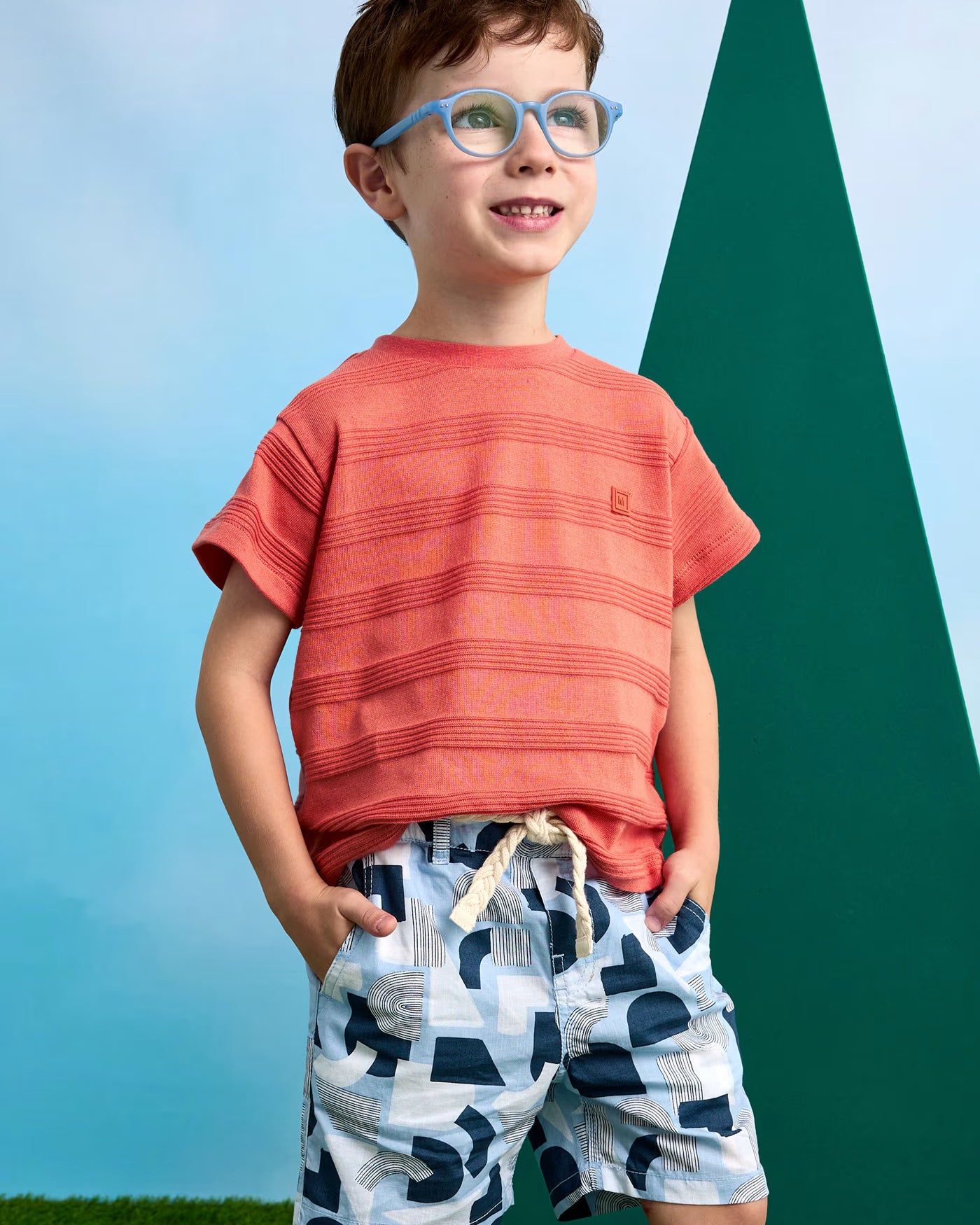 Bermuda stampato bambino Mayoral azzurro fantasia con cintura Mayoral Azzurro