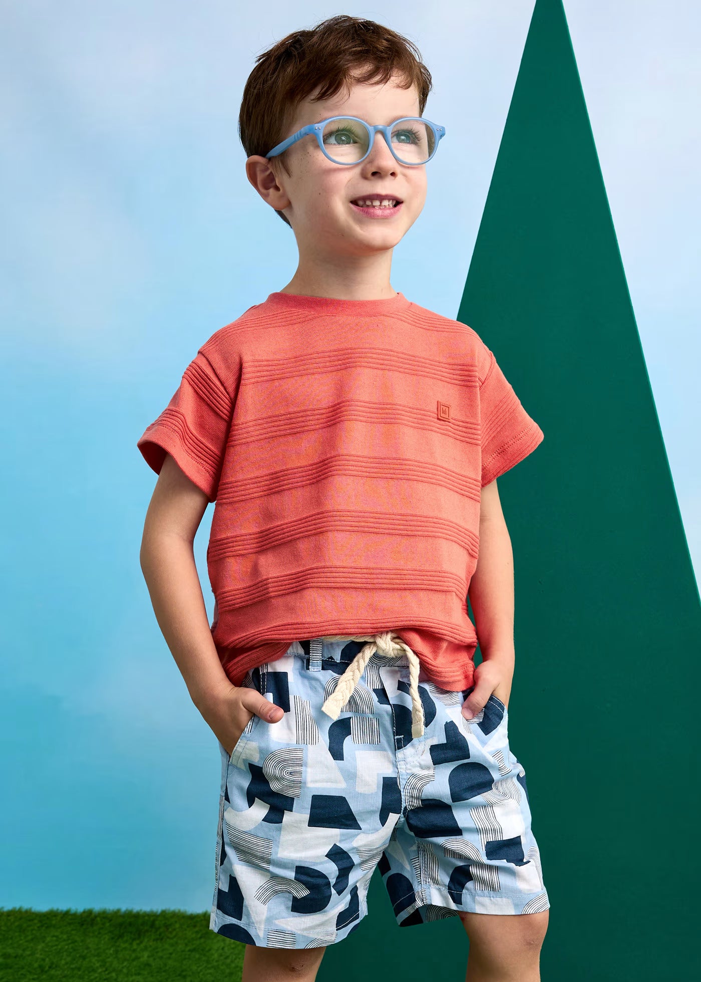 Bermuda stampato bambino Mayoral azzurro fantasia con cintura Mayoral Azzurro