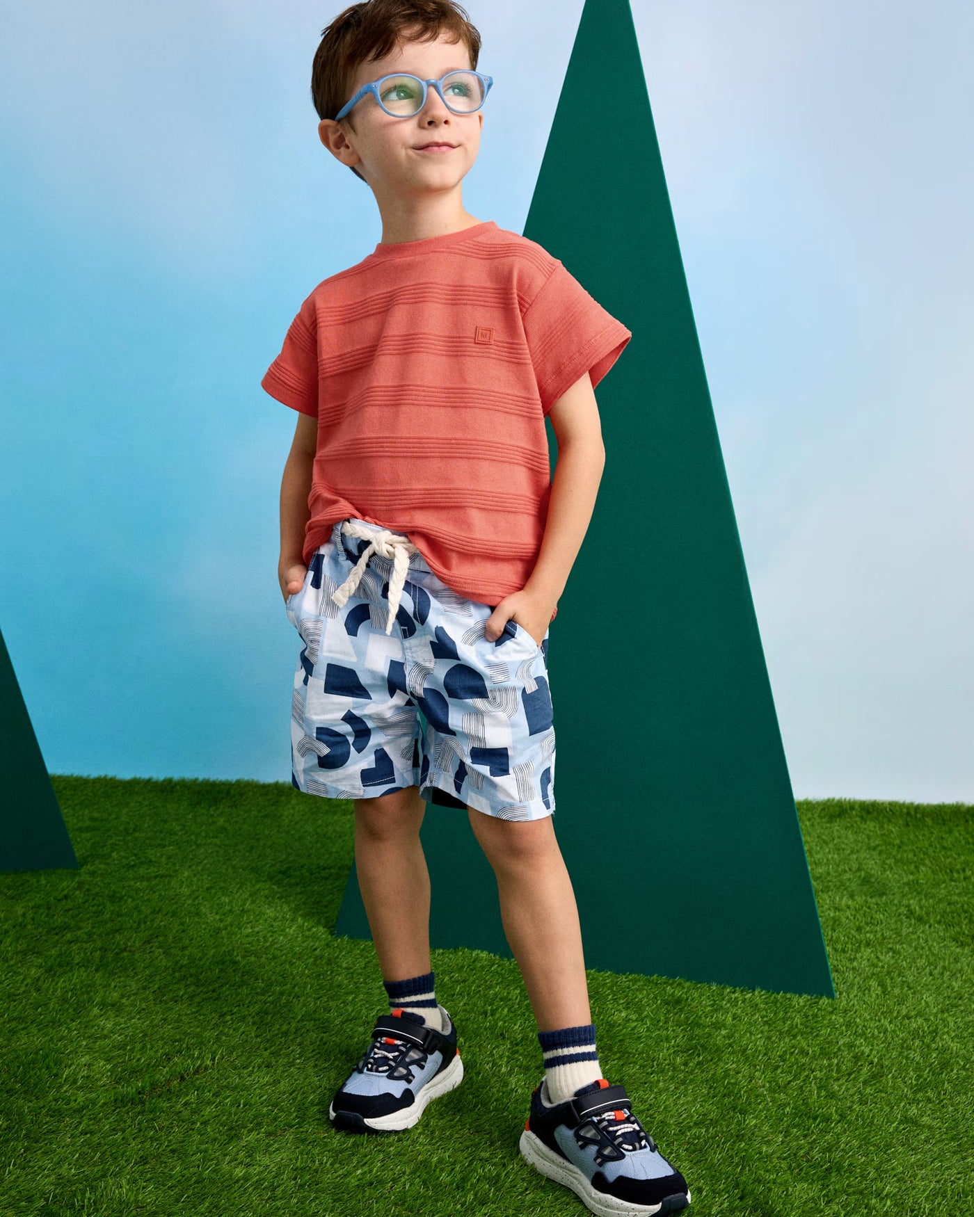 Bermuda stampato bambino Mayoral azzurro fantasia con cintura Mayoral Azzurro