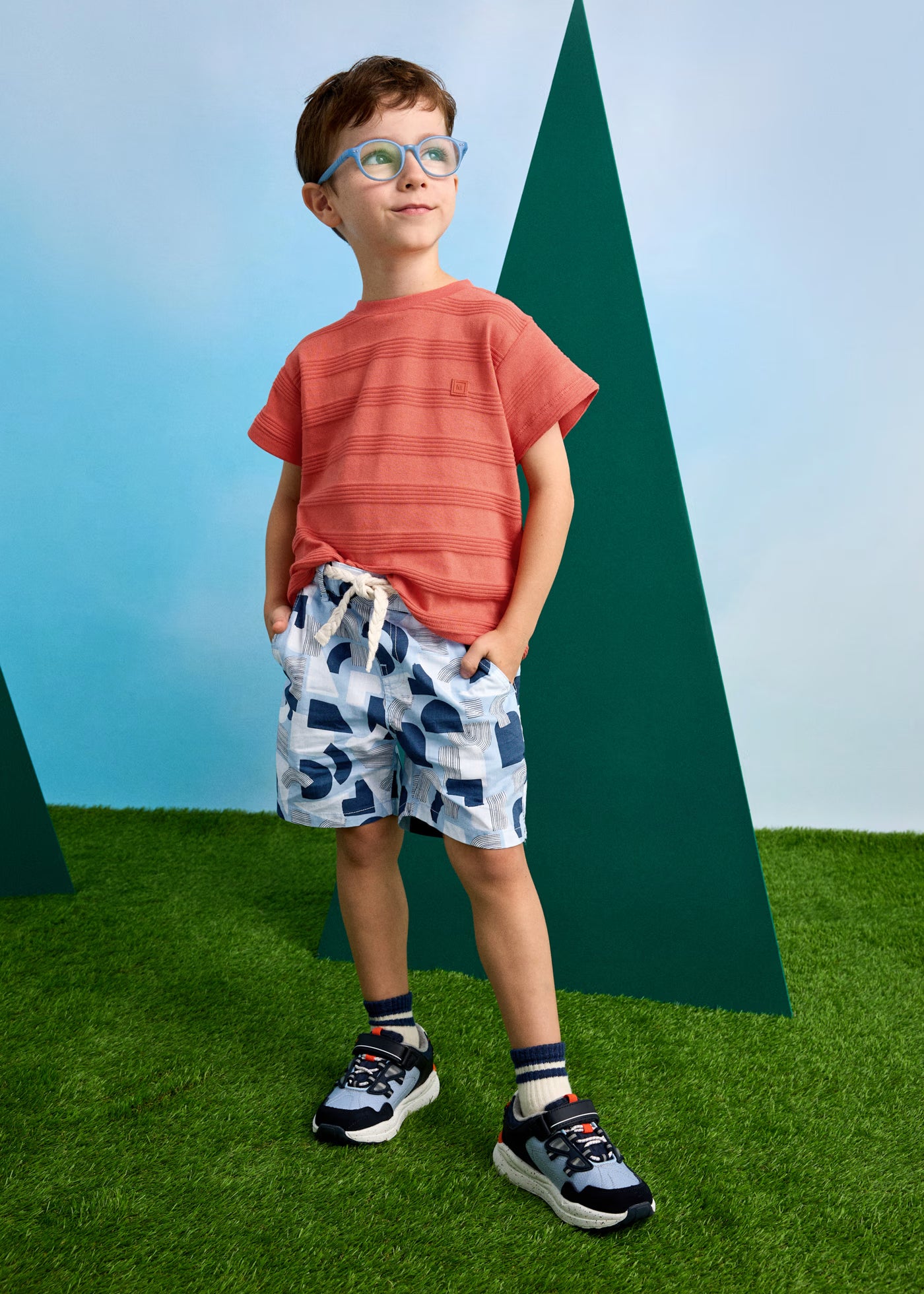 Bermuda stampato bambino Mayoral azzurro fantasia con cintura Mayoral Azzurro