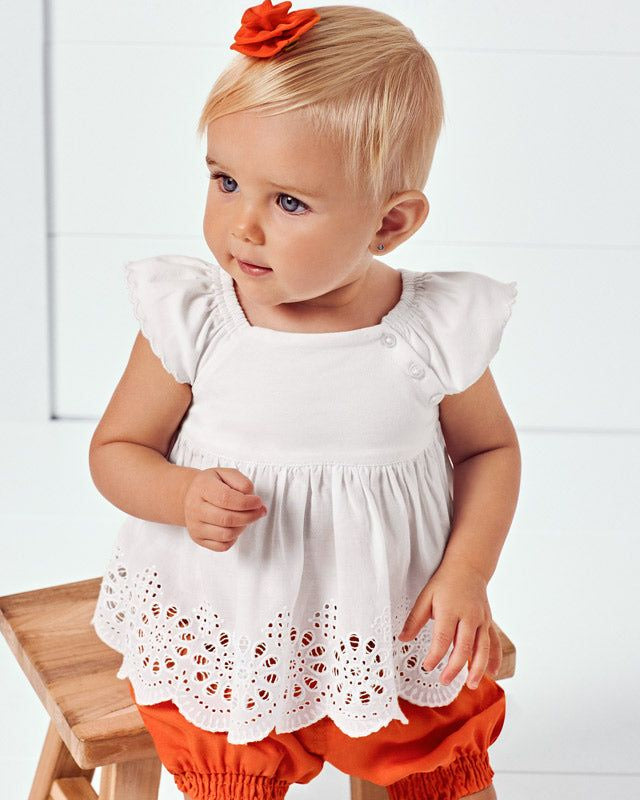 Blusa strutturata neonata Mayoral bianca traforata Mayoral 6 Mesi 68cm