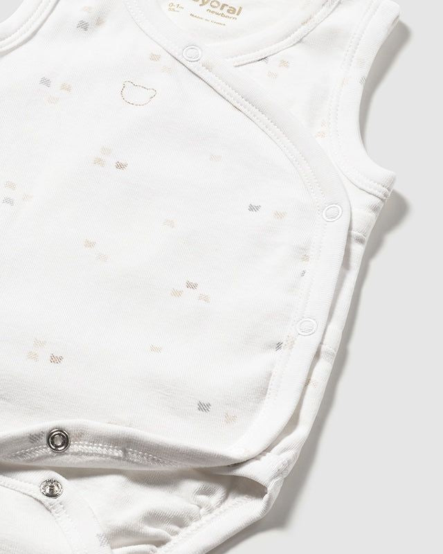 Body smanicato fresco cotone neonati Mayoral Newborn panna loghi beige Mayoral 0-1 Mesi 55cm