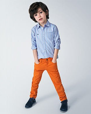 Camicia bambino Mayoral azzurra righe arancio - ErreGiModaBimbo