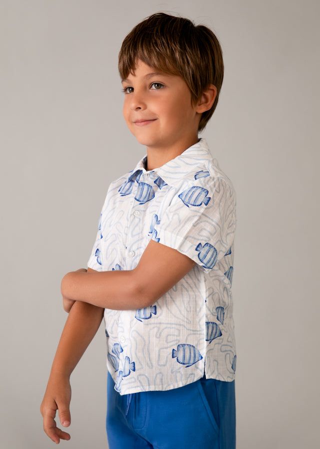 Camicia bambino Mayoral bianco e azzurro pesci Mayoral 2 Anni 92cm
