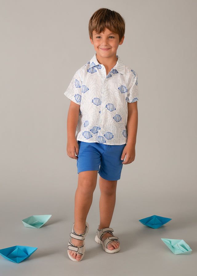Camicia bambino Mayoral bianco e azzurro pesci Mayoral 2 Anni 92cm