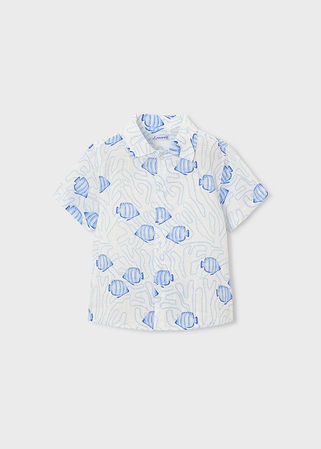 Camicia bambino Mayoral bianco e azzurro pesci Mayoral 2 Anni 92cm