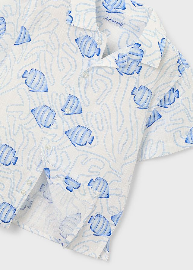 Camicia bambino Mayoral bianco e azzurro pesci Mayoral 2 Anni 92cm