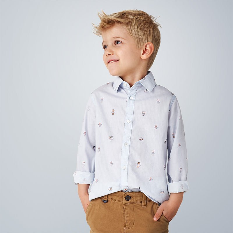 Camicia bambino Mayoral fantasia azzurra fantasie Montagna - ErreGiModaBimbo