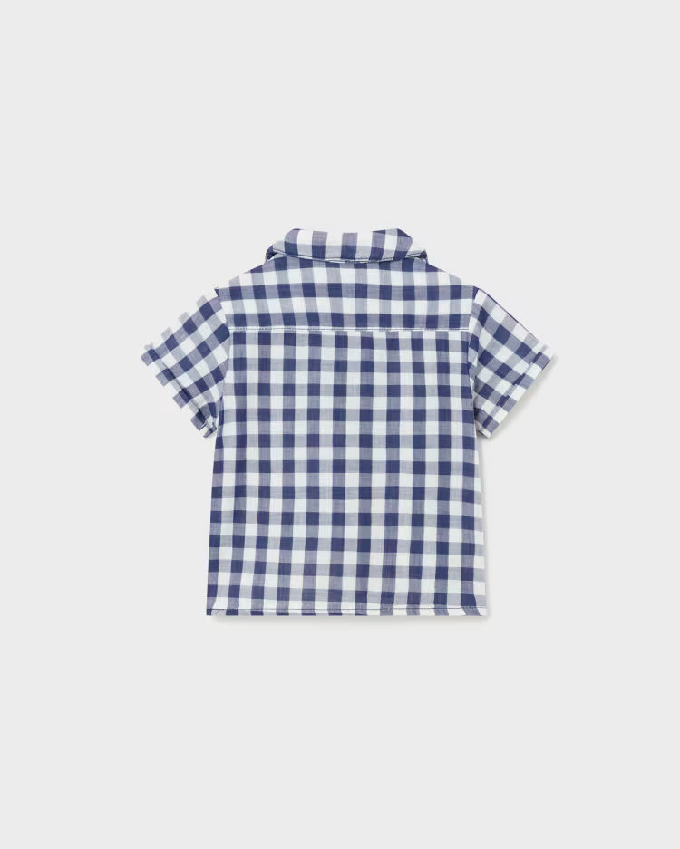 Camicia fresco cotone neonato Mayoral fantasia quadri blu Mayoral Blu