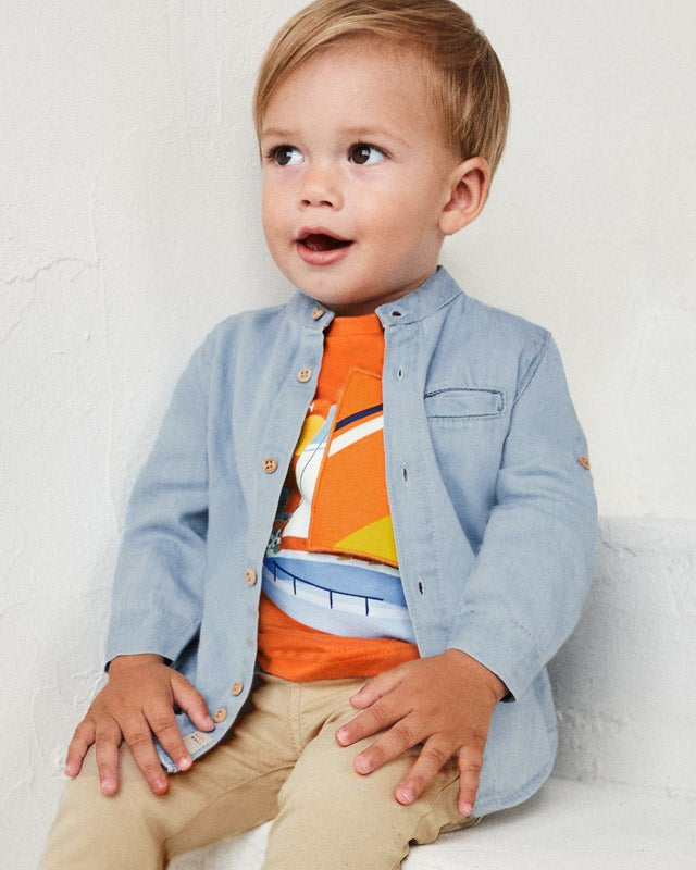 Camicia coreana jeans manica lunga neonato con fibia - ErreGiModaBimbo