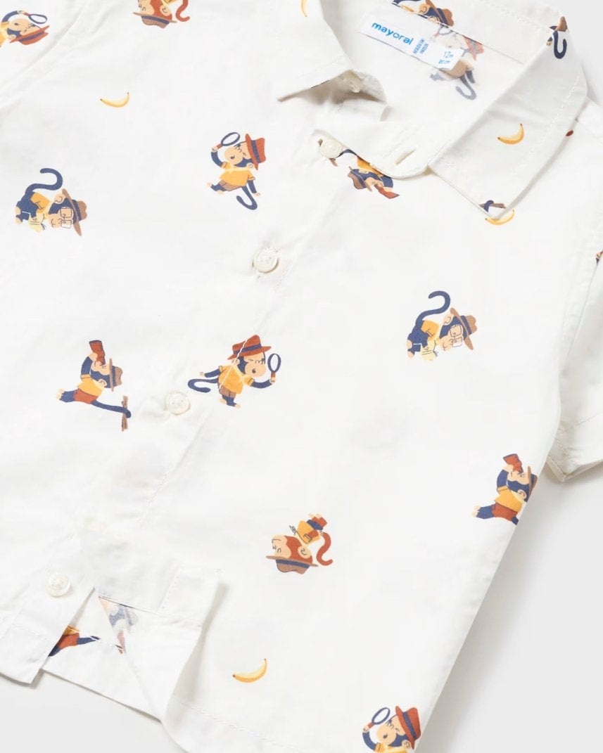 Camicia fresco cotone neonato Mayoral stampa scimmiette Mayoral Bianco