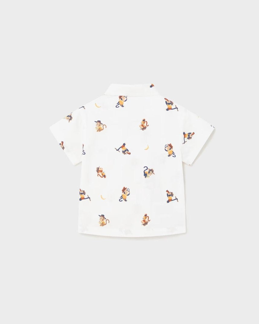 Camicia fresco cotone neonato Mayoral stampa scimmiette Mayoral Bianco